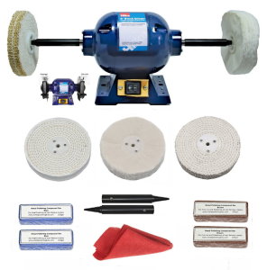 370W Bench Grinder With Aluminium Polishing Kit. Long Spindle Adapters