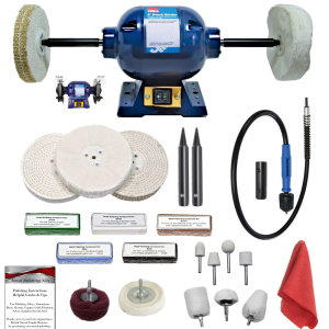 370W Bench Grinder With Metal  Polishing Kit and Flexible Drive Shaft. Long Spindle Adapters