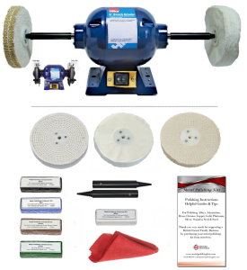 370W Bench Grinder With Metal Polishing Kit. Long Spindle Adapters