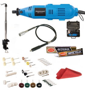 135W Rotary Multi Tool With Aluminium Polishing Kit With Stand & Flexible Shaft With Autosol Polish
